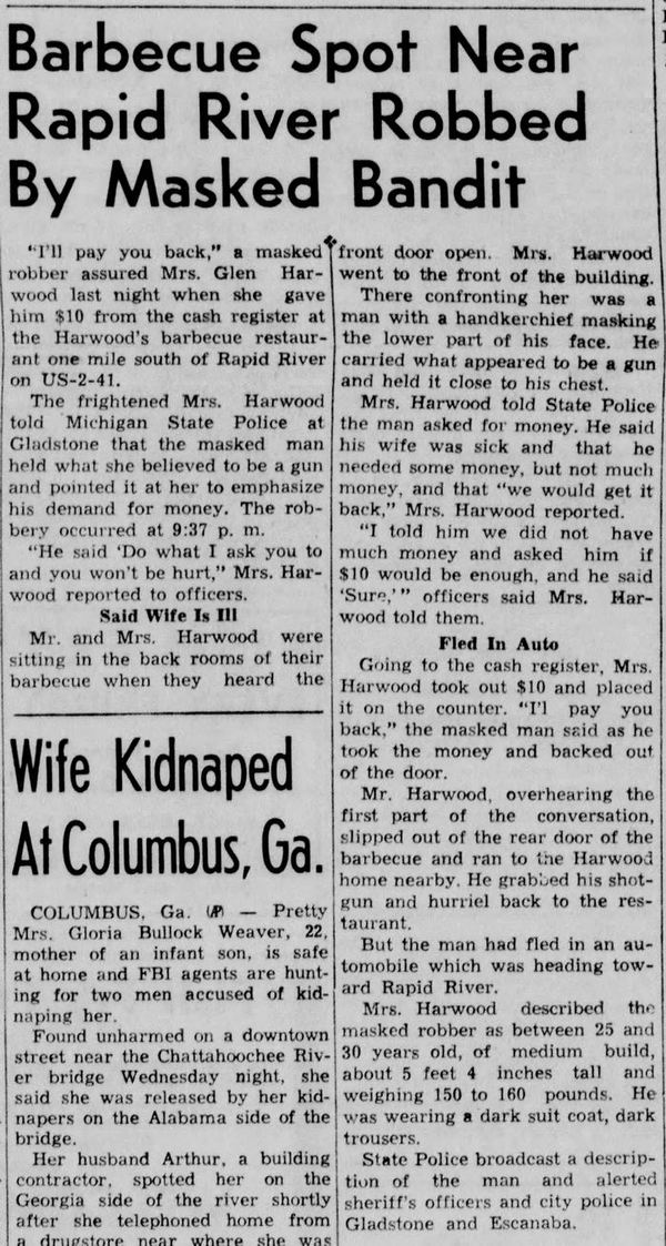 Hi-Ways Motel and Bar-B-Que Restaurant - Dec 3 1953 Robbery